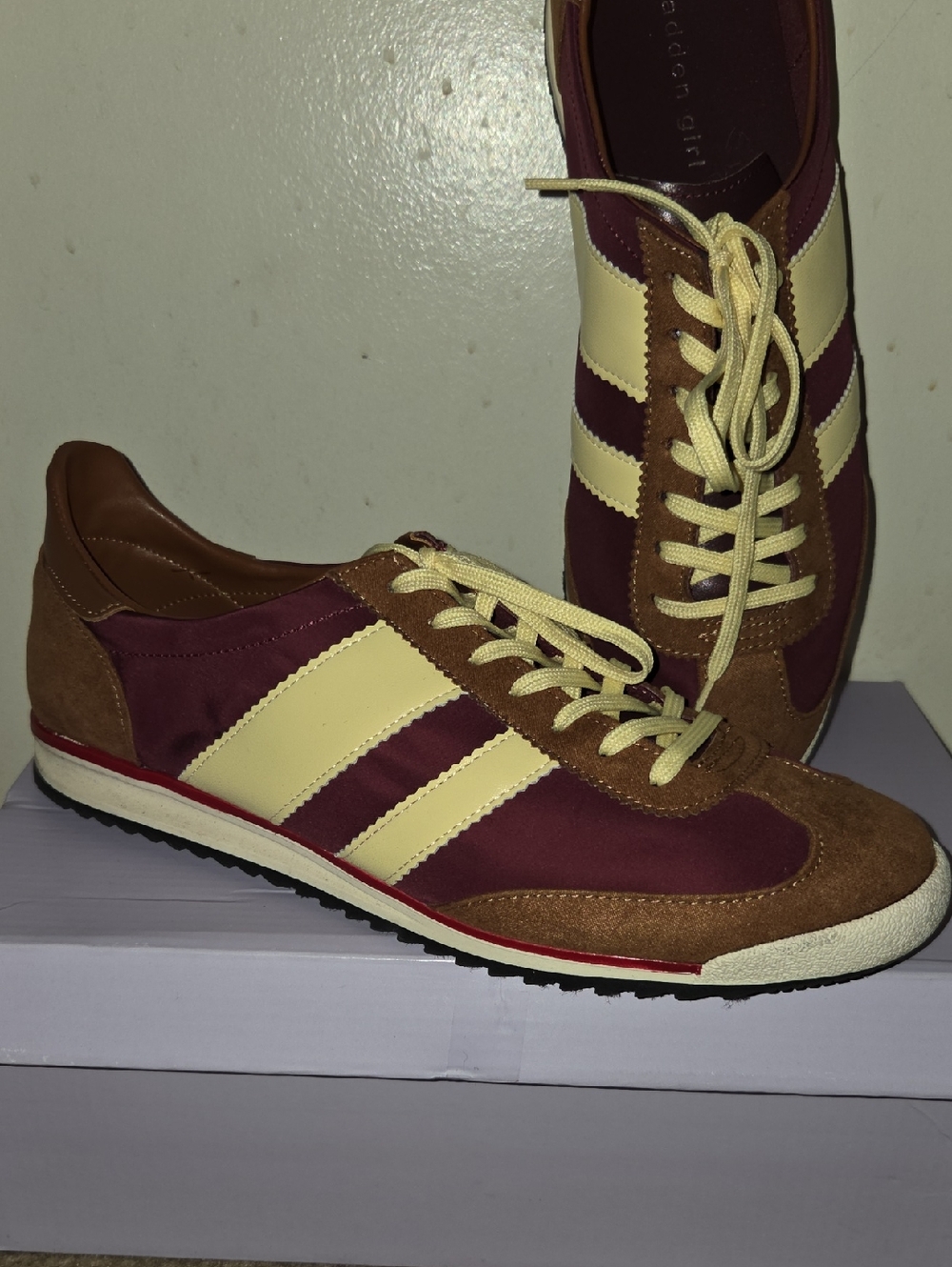 Women"s Burgundy and Cream Retro Runner Sneakers